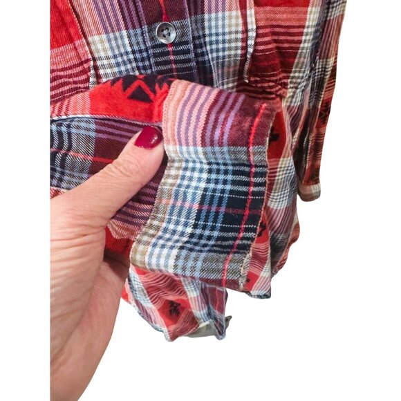 Ariat Womens Red Plaid Button-Up Western Cowgirl Shirt S Santa Fe Tribal Print - Picture 12 of 12